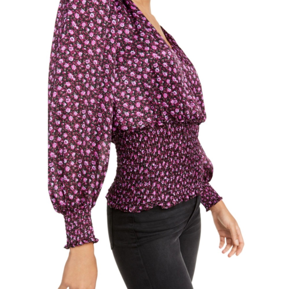 Leyden Purple Floral Ruched Blouse sz S